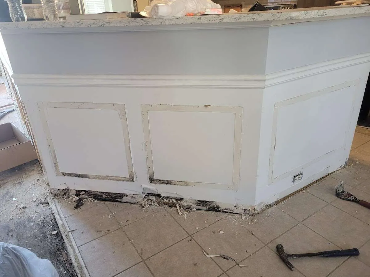 Water damage and mold on kitchen during Storm Damage Restoration in Bagley